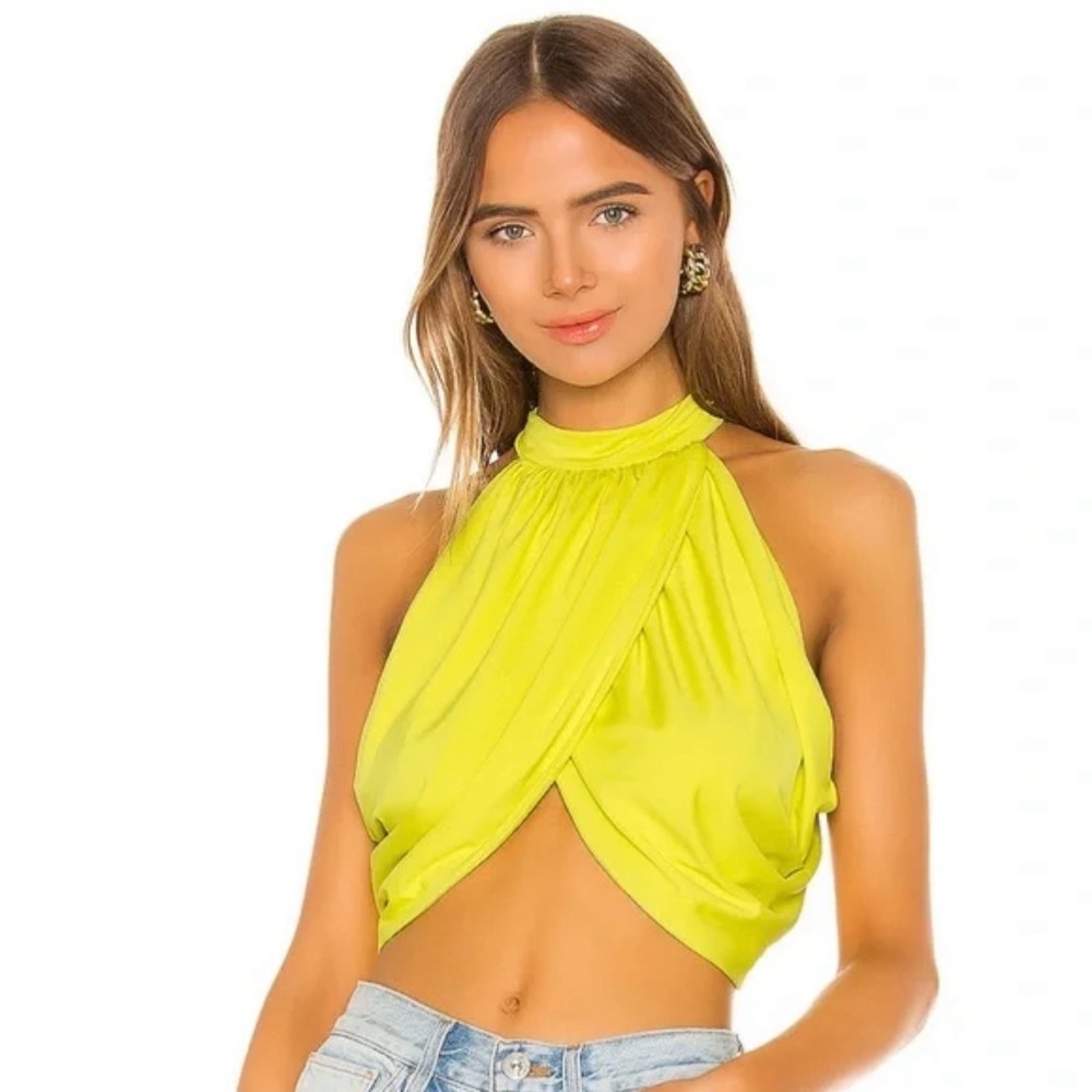 superdown Neon Lime Halter Draped Crop Top